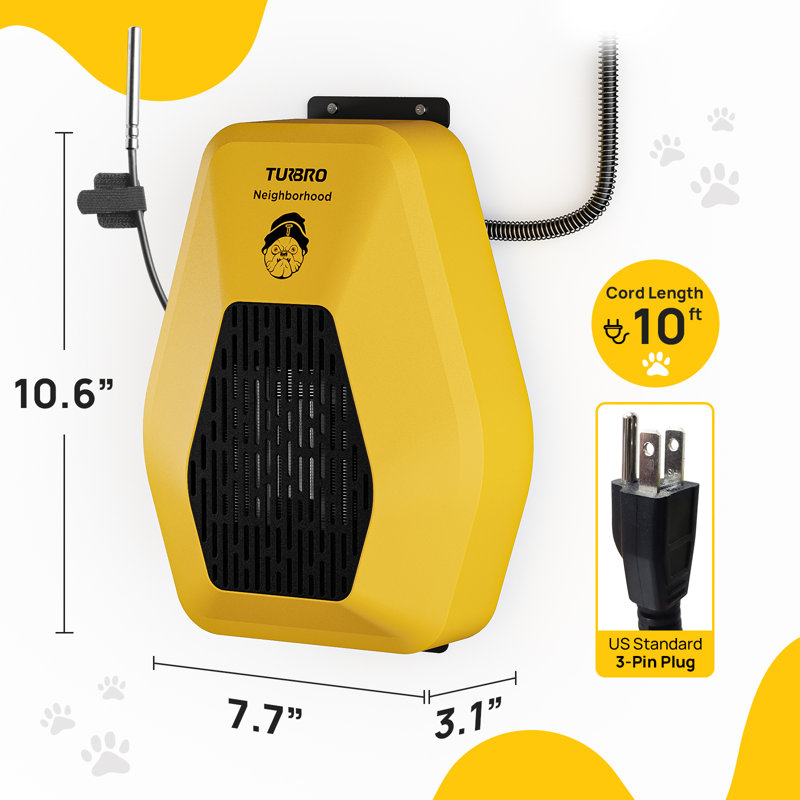 Chauffe-chien TURBRO 800 W, cordon anti-morsure de 10 pi, contrôle imperméable, protection contre la surchauffe