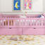 Lit plateforme en bois avec garde-corps et 2 tiroirs, rose