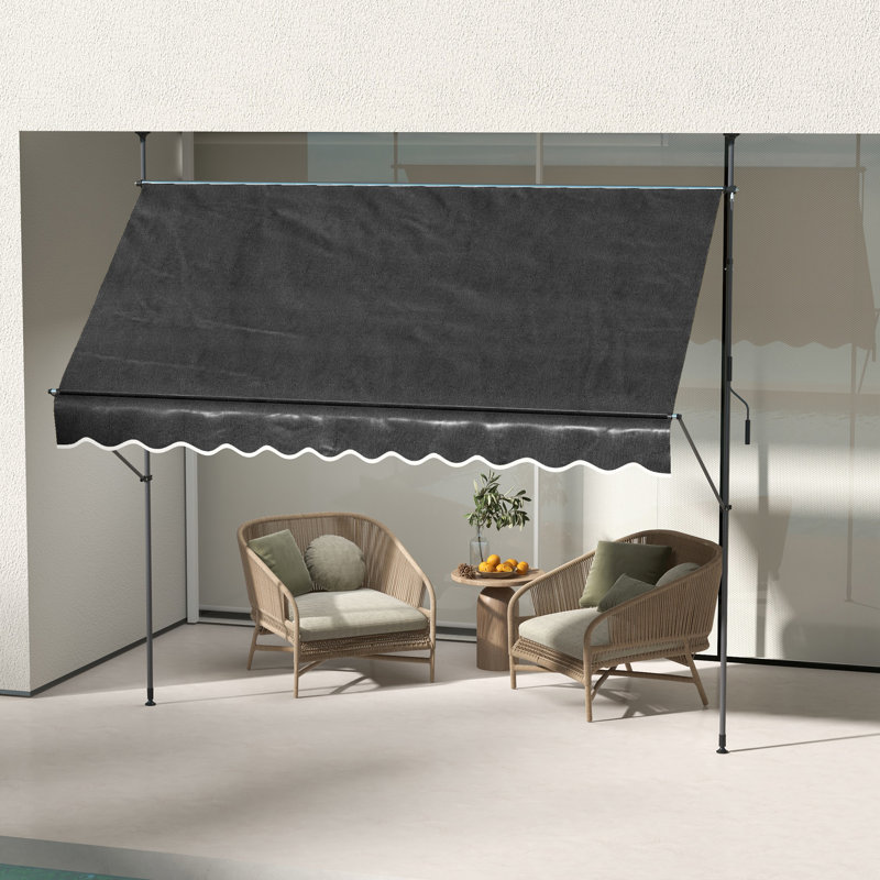 Auvent rétractable pour terrasse, 118 po avec conception et protection, pour porche, fenêtre, porte, auvent réglable noir,