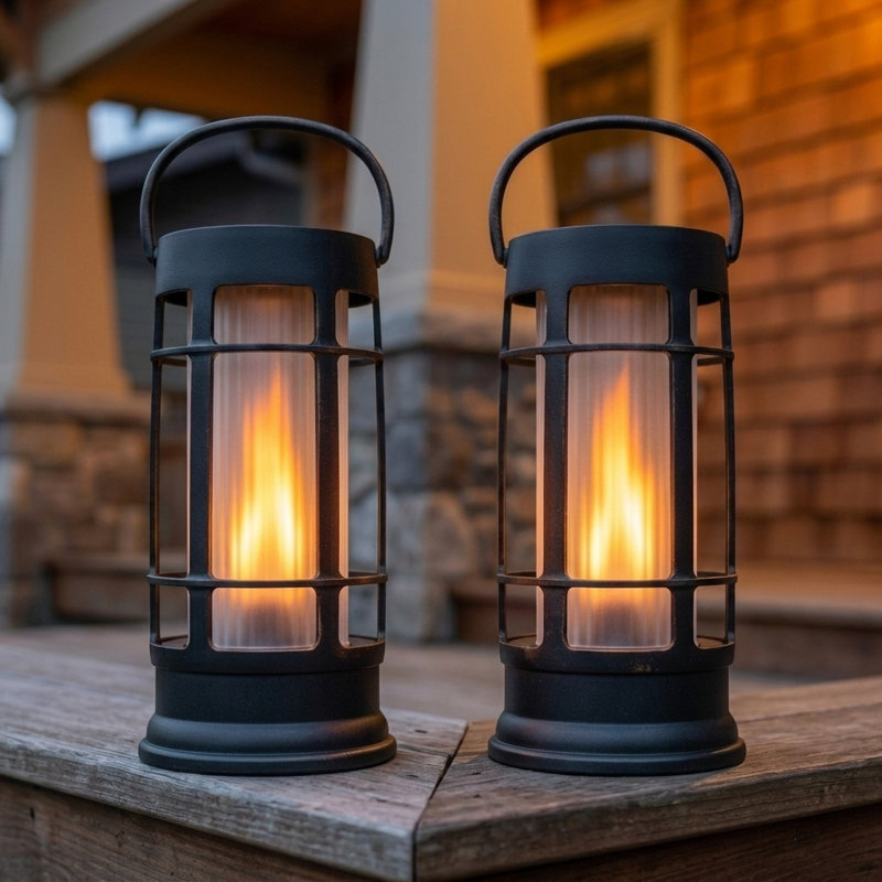 Lanternes solaires métalliques Foxflame pour l'extérieur, étanches, effet flamme breveté, lot de 2, 2 Pack