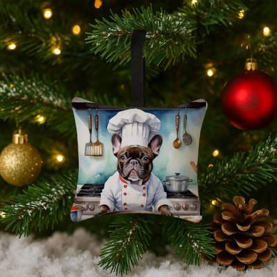 Ornement suspendu en tissu bouledogue français The Chef 3,5 x 3,5