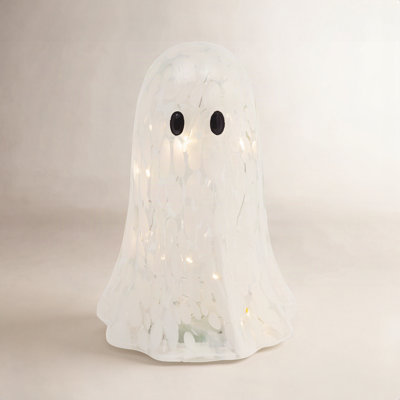 Lighted Glass Halloween Ghost with Timer 6.3"H