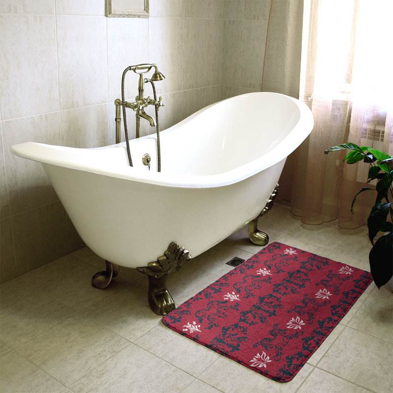 Tapis pour salle de bain Houston, l 21 po x L 34 po, Bleu foncé acier / rouge bataille / blanc
