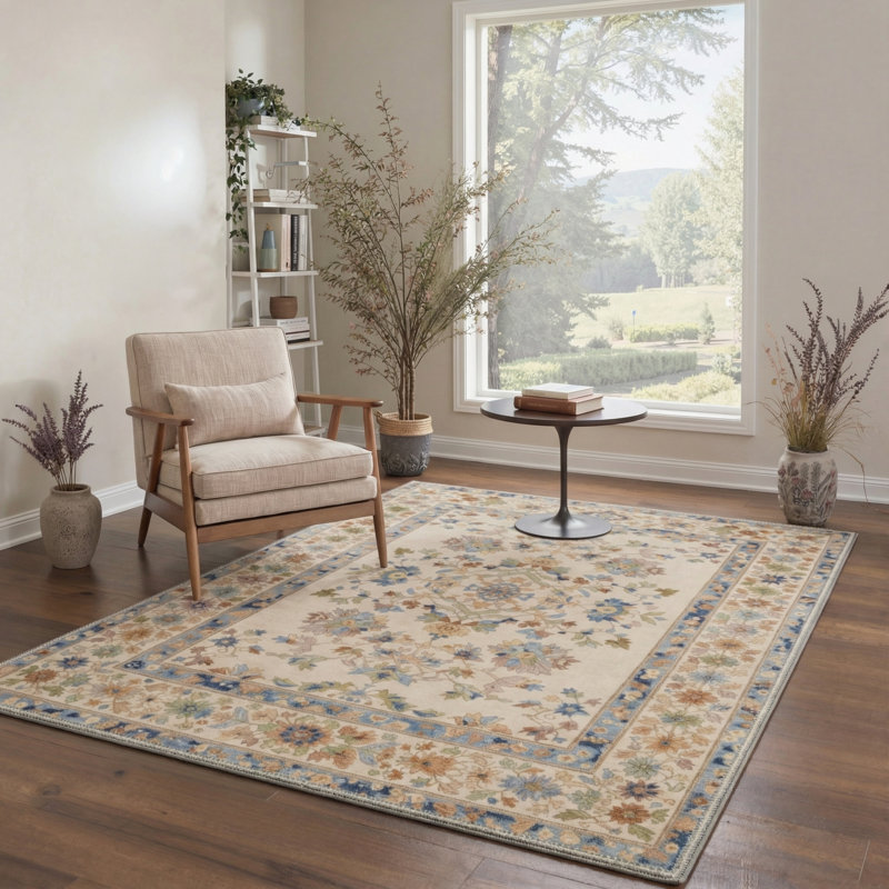 Tapis bleu / vert / beige Allsop Verdant Floral, Rectangle 8' x 10'