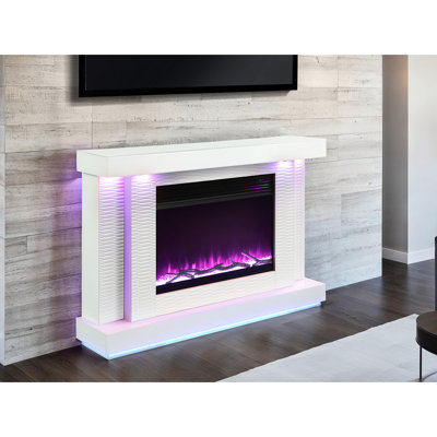Meuble télé contemporain en bois d'ingénierie en bois de pin avec foyer électrique blanc à 3 niveaux de luminosité et contrôle de la température ambiante