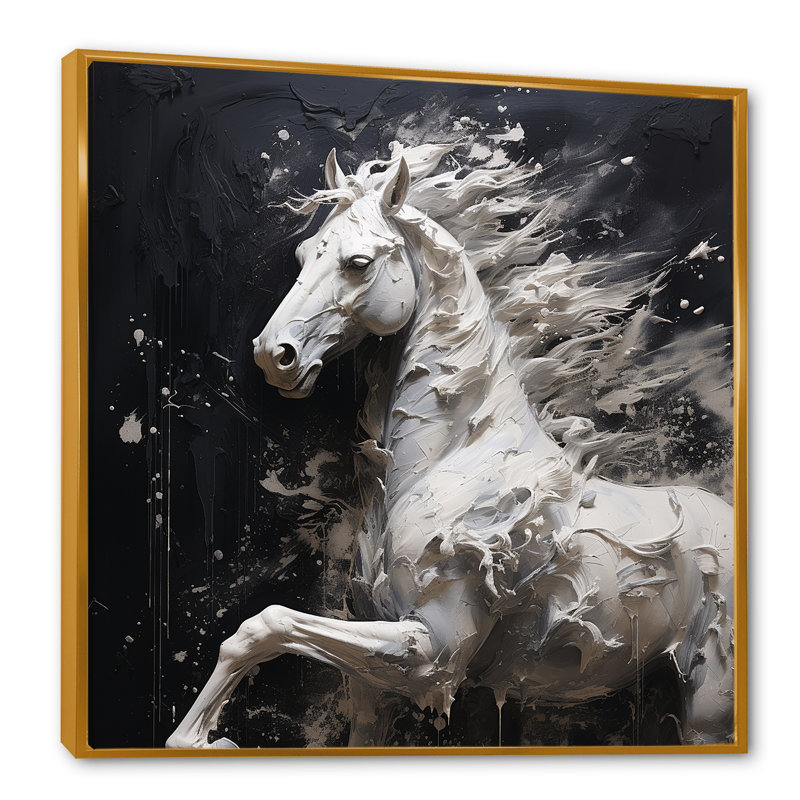 Cheval au galop minimalisme, H 36 po x l 36 po x P 1,5 po, Cadre flottant doré