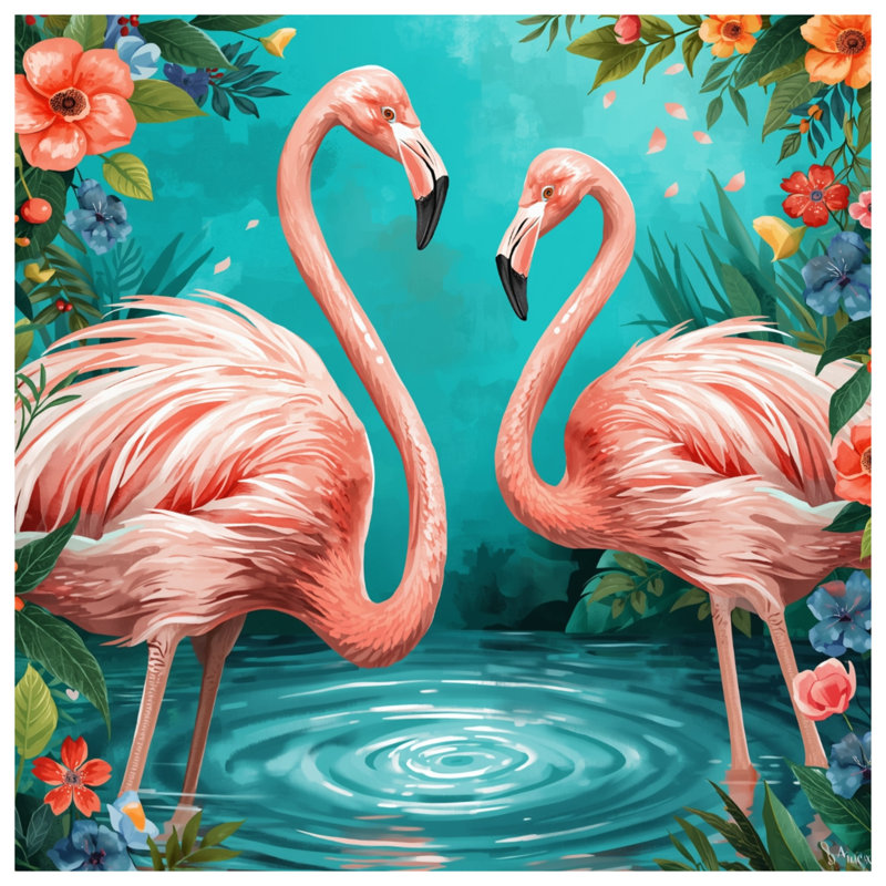 Flamants roses avec housses de couette roses, Grand lit