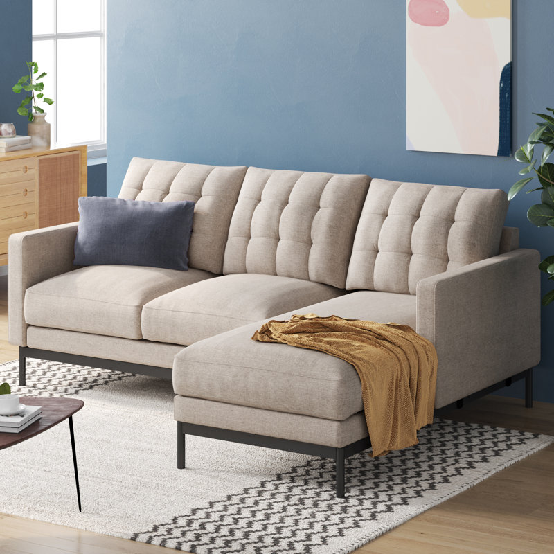 Thompson Upholstered L-Shaped Sectional Reversible, Beige Polyester