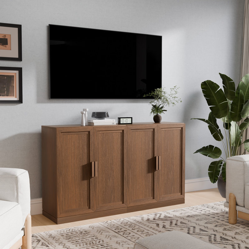 36'' H Farmhouse Wood Sideboard with Adjustable Shelves Buffet Cabinet Coffee Bar for Dining Room Hallway, Walnut