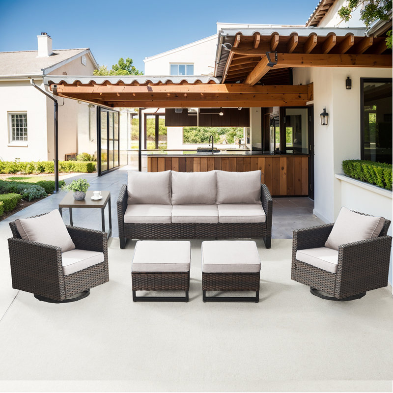 Kaneidra 7 - Person Patio Conversation Set with Cushions, Beige