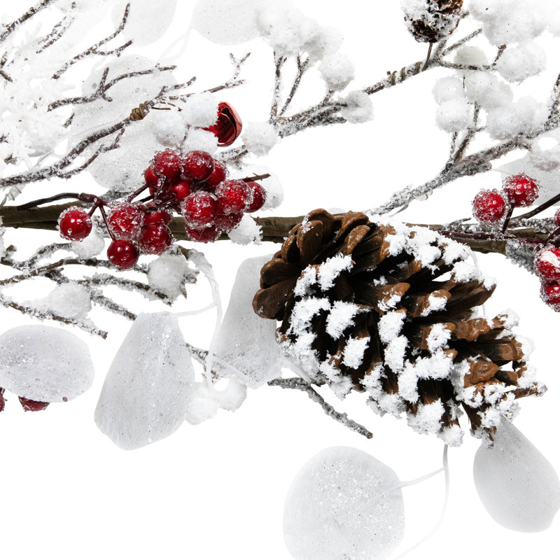 Berries And Snowflakes Artificial Christmas Garland - 6' X 8" - Red And White - Unlit