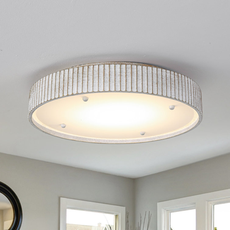 Rustic 18" Dstressed White Drum LED Flush Mount Ceiling Light
