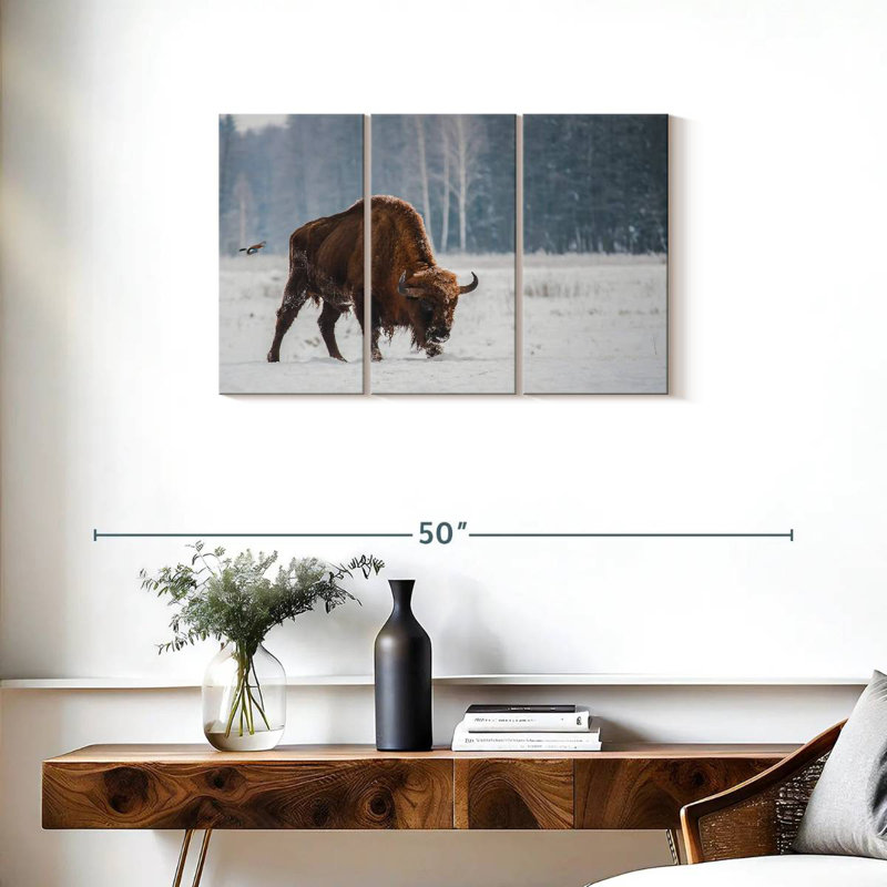 Brampt Bison In Snowy Forest, 20" H x 33" W