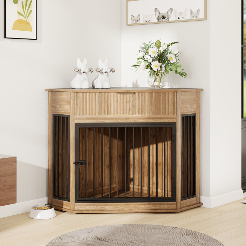 Chenil décoratif pour chien de 44,6 po avec tiroir cannelé pour petits / moyens chiens