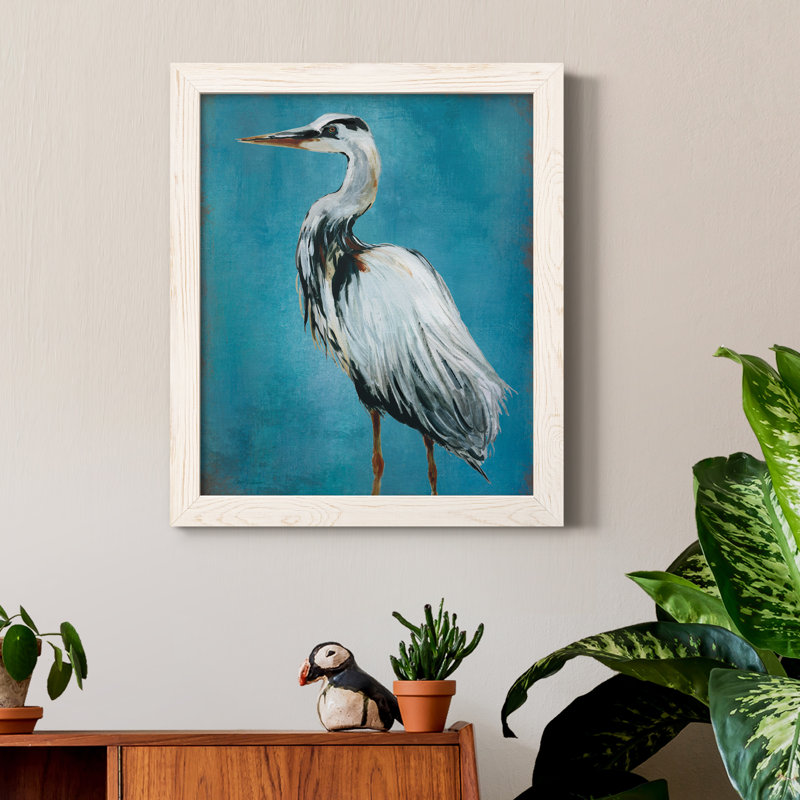 Great Blue Heron II - peinture sur toile encadrée, Cadre blanc, H 24 po x l 18 po x P 1,5 po