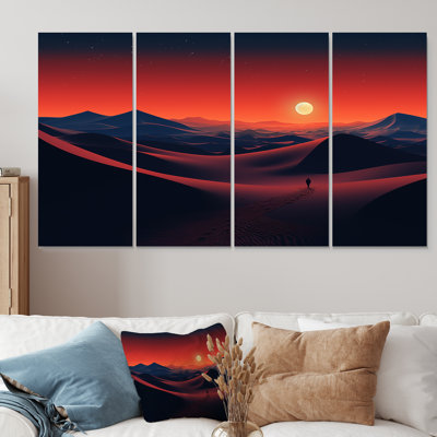 Black And Red Desert Sunrise Photo I - Desert 4 Piece Wall Art