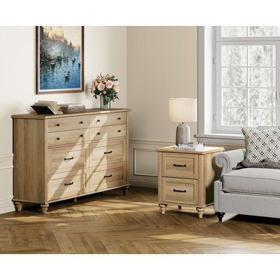 Engelbrecht 2 Piece Bedroom Set - Includes 8 Drawer Dresser For Bedroom, Nightstand With Charging Station & Drawers, 2 Piece Dresser And Nightstand Se