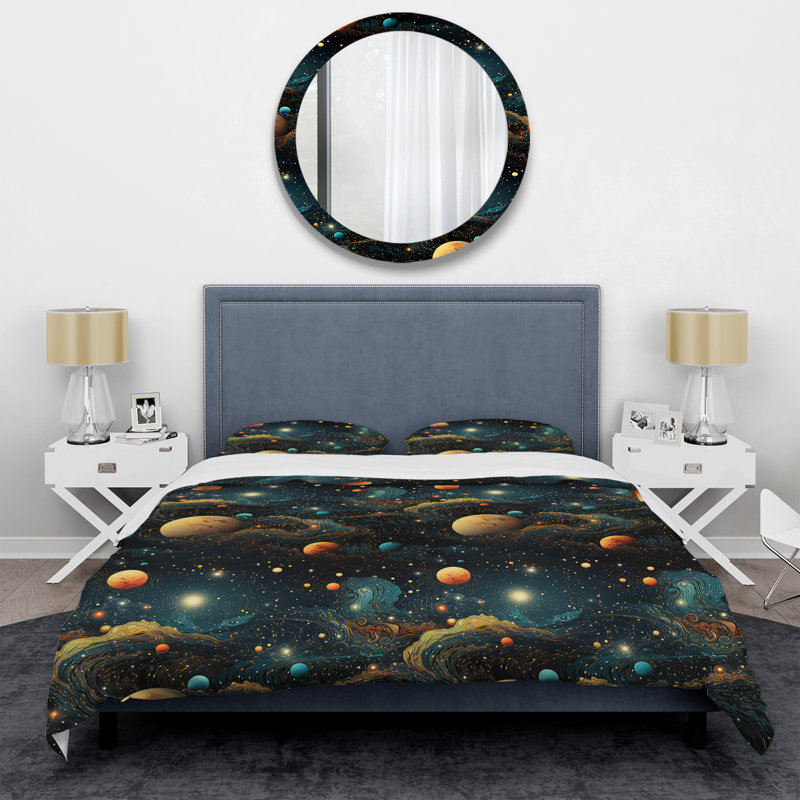 Ensemble de housse de couette en microfibre bleu sarcelle / orange / noir Alliemae