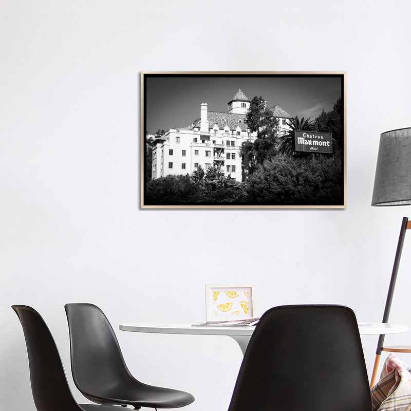 Chateau Marmont Noir - Framed Wall Art Print, 26" H x 40" W, Framed Print without Mat, Champagne