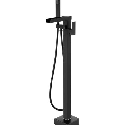 Robinet de baignoire pour salle de bain avec bec cascade et douche à main portable en noir mat - Support rotatif à fixation au sol résistant à la corrosion