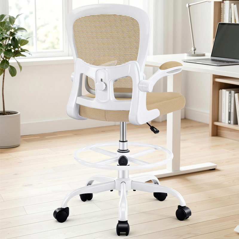 Chaise de bureau de dessinateur - Chaise de bureau haute ergonomique avec repose-pieds réglable - Chaise de bureau à roulettes à hauteur ajustable avec support lombaire