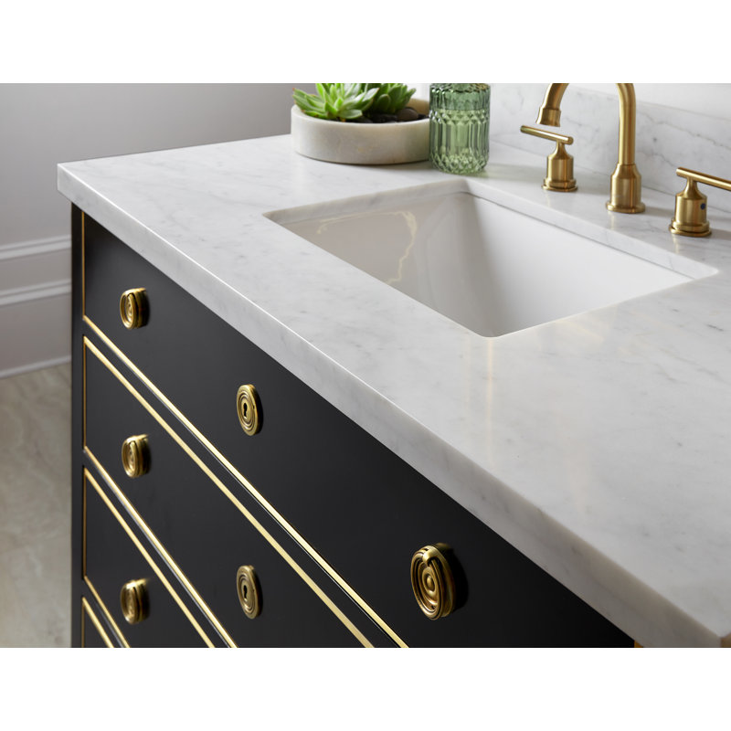 Black and Brass 42'' Freestanding Bathroom Vanity with Marble Top