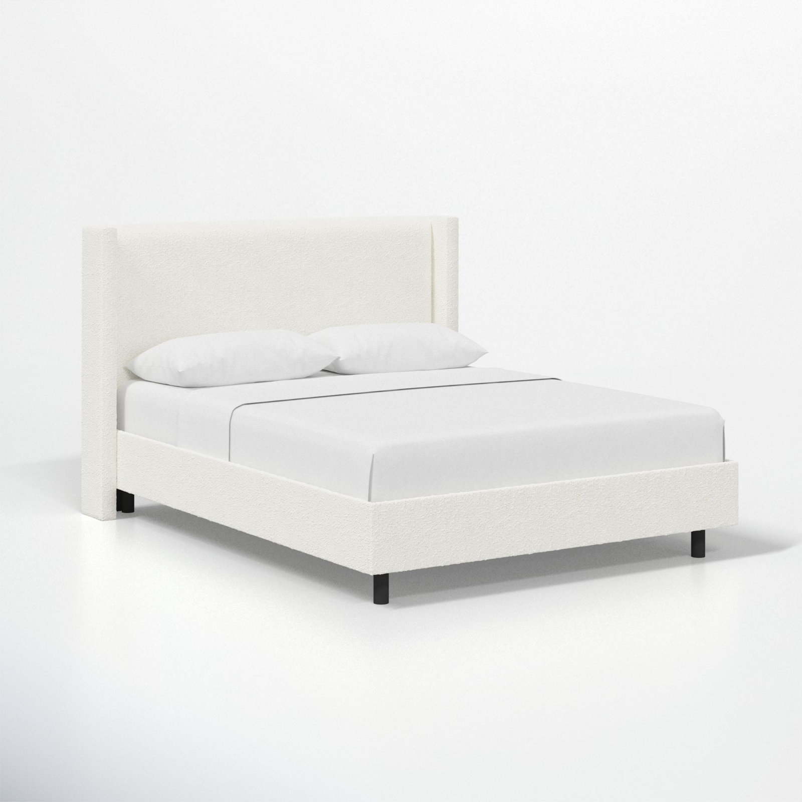 Hanson Upholstered Wingback Platform Bed, Full, Classic Snow Boucle