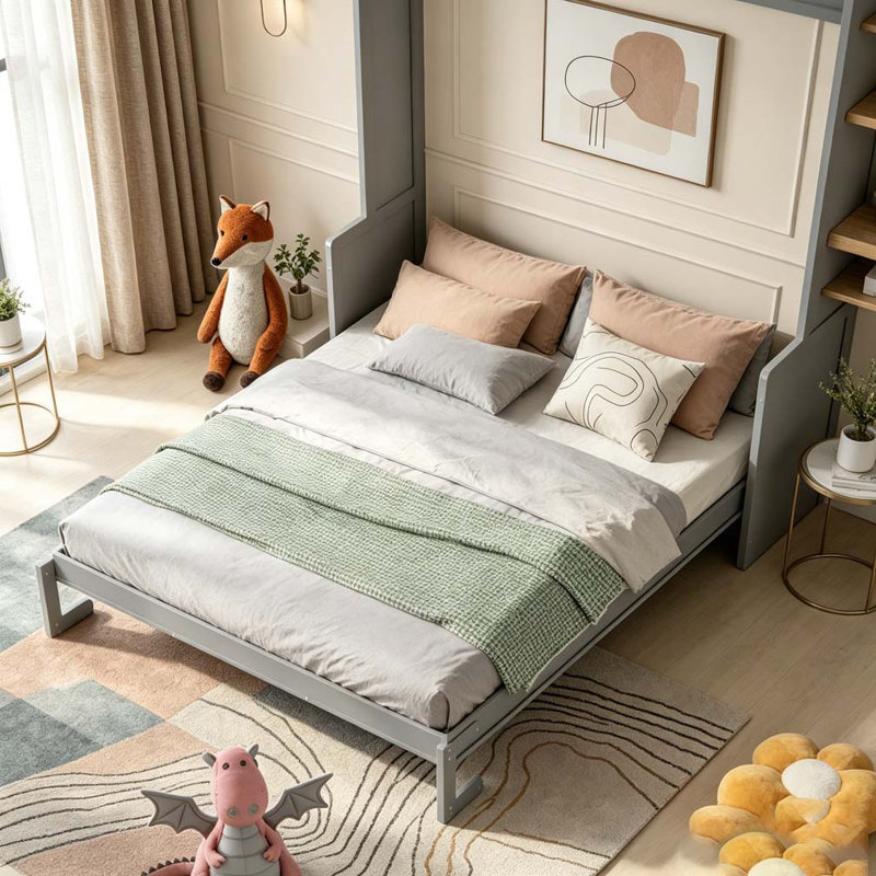 Grand lit escamotable avec tablette, Gris