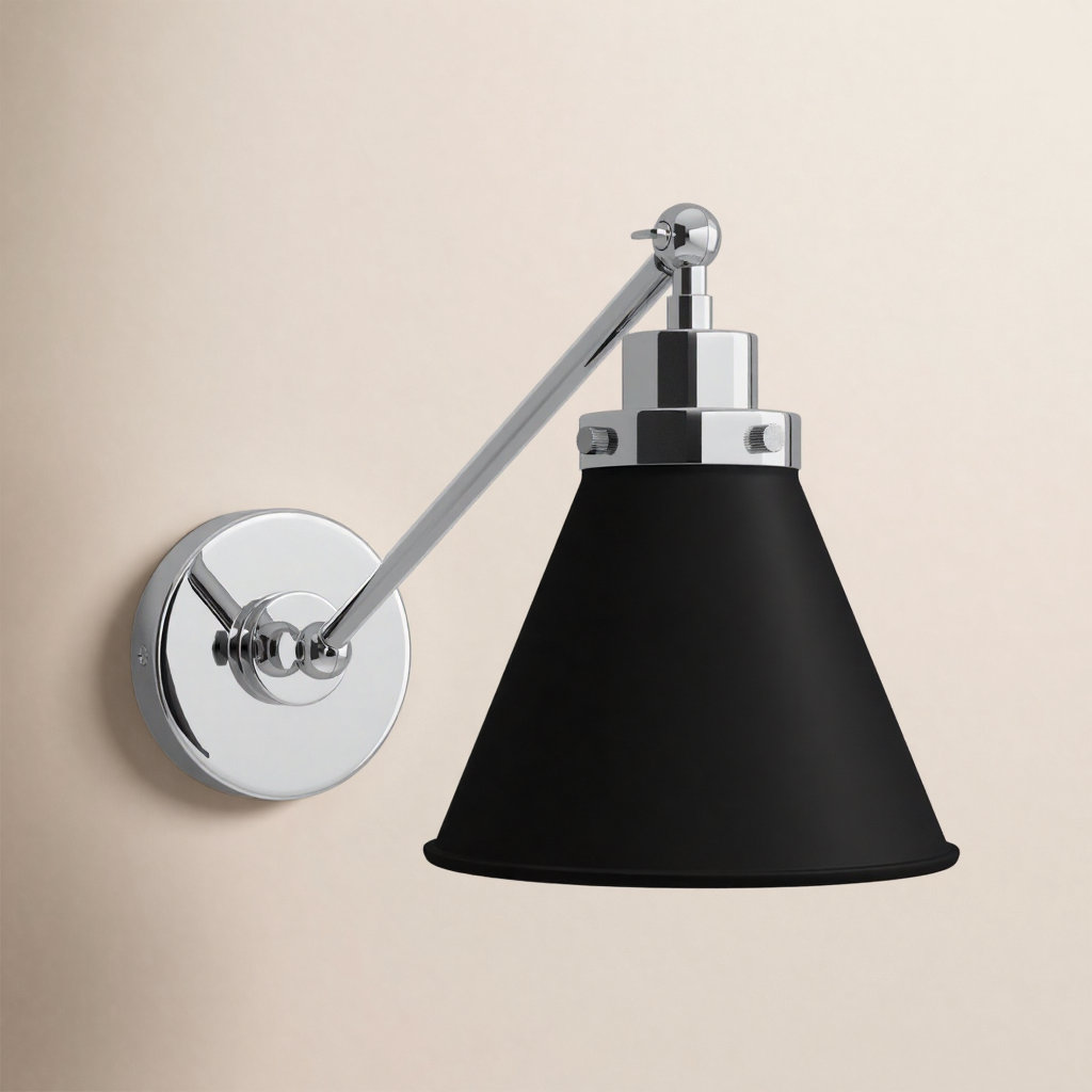 Single Light Dimmable Swing Arm Sconce, Black, Silver