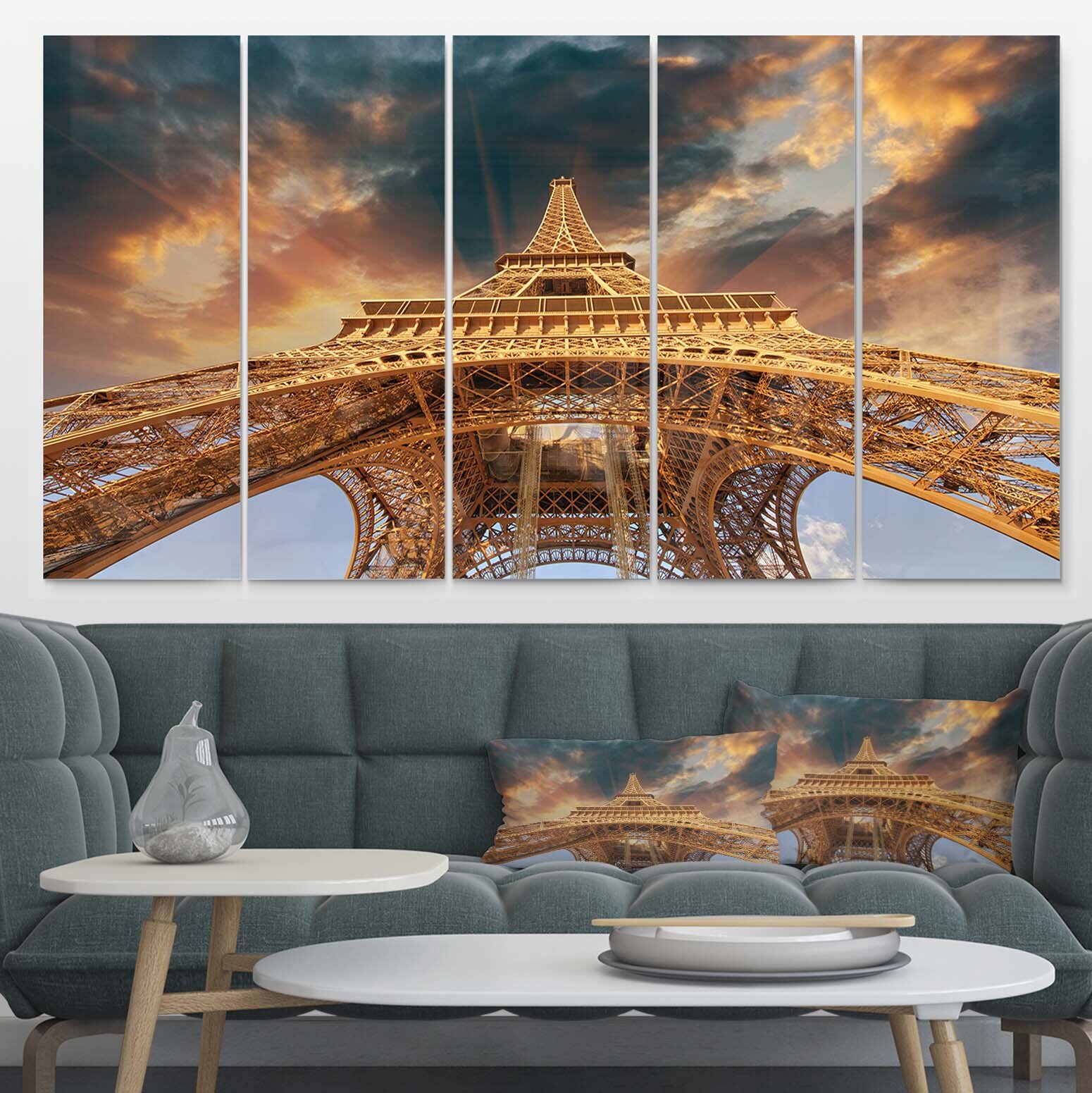 Bless international Paris Paris Eiffel Tower In Paris With Sunset Colors On  Metal 5 Pieces Print | Wayfair