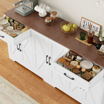 71'' Large Farmhouse Sideboard with Adjustable Shelves and 2 Large Drawers