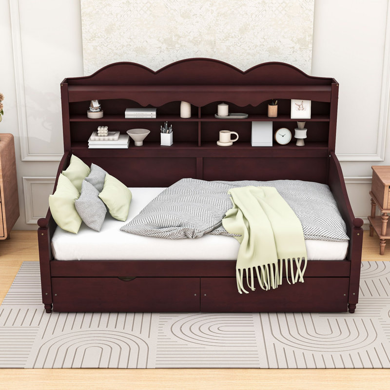 Daybed With Storage Drawers and Shelves, Espresso