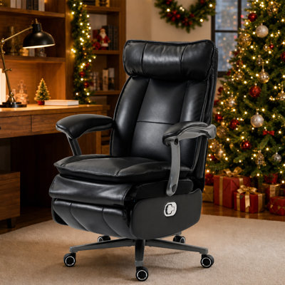 Fauteuil de direction pour grand et grand, port de charge USB, dossier haut en cuir PU avec repose-pieds, capacité de 420 lb, inclinaison électrique, noir