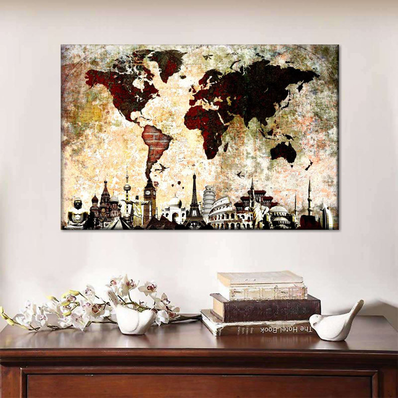 «Brick World Map», reproduction sur toile, H 30 po x l 45 po x P 1,25 po