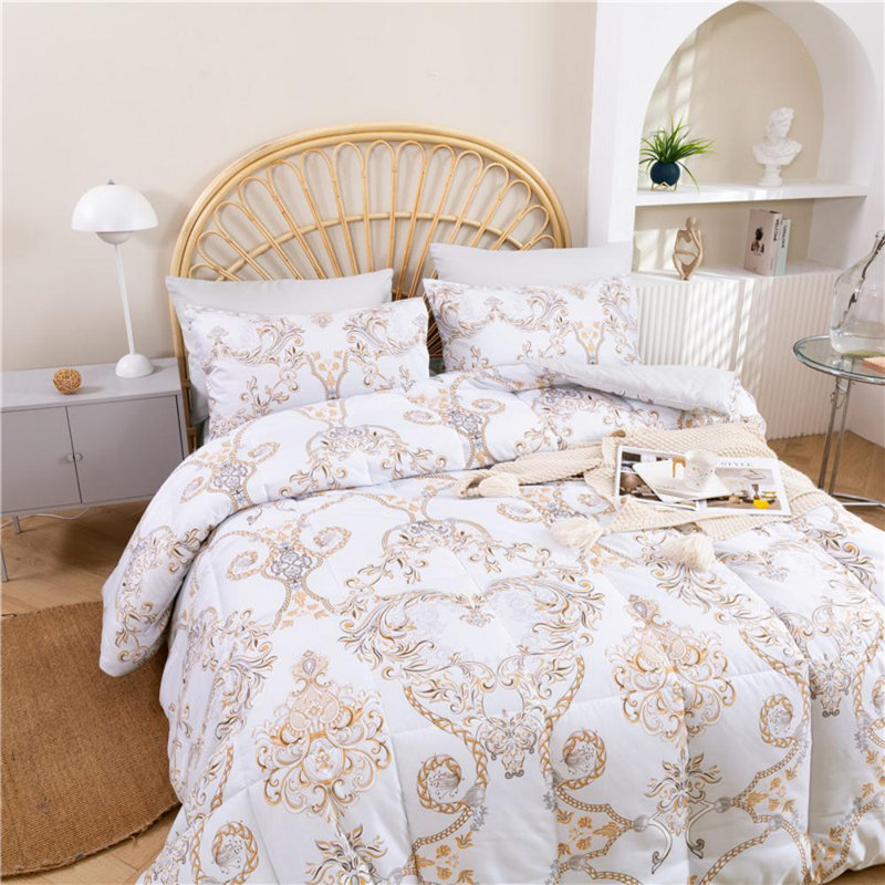Ensemble d'édredon 3 pièces, Grand édredon + 2 taies d'oreiller standard, Blanc / damas brun