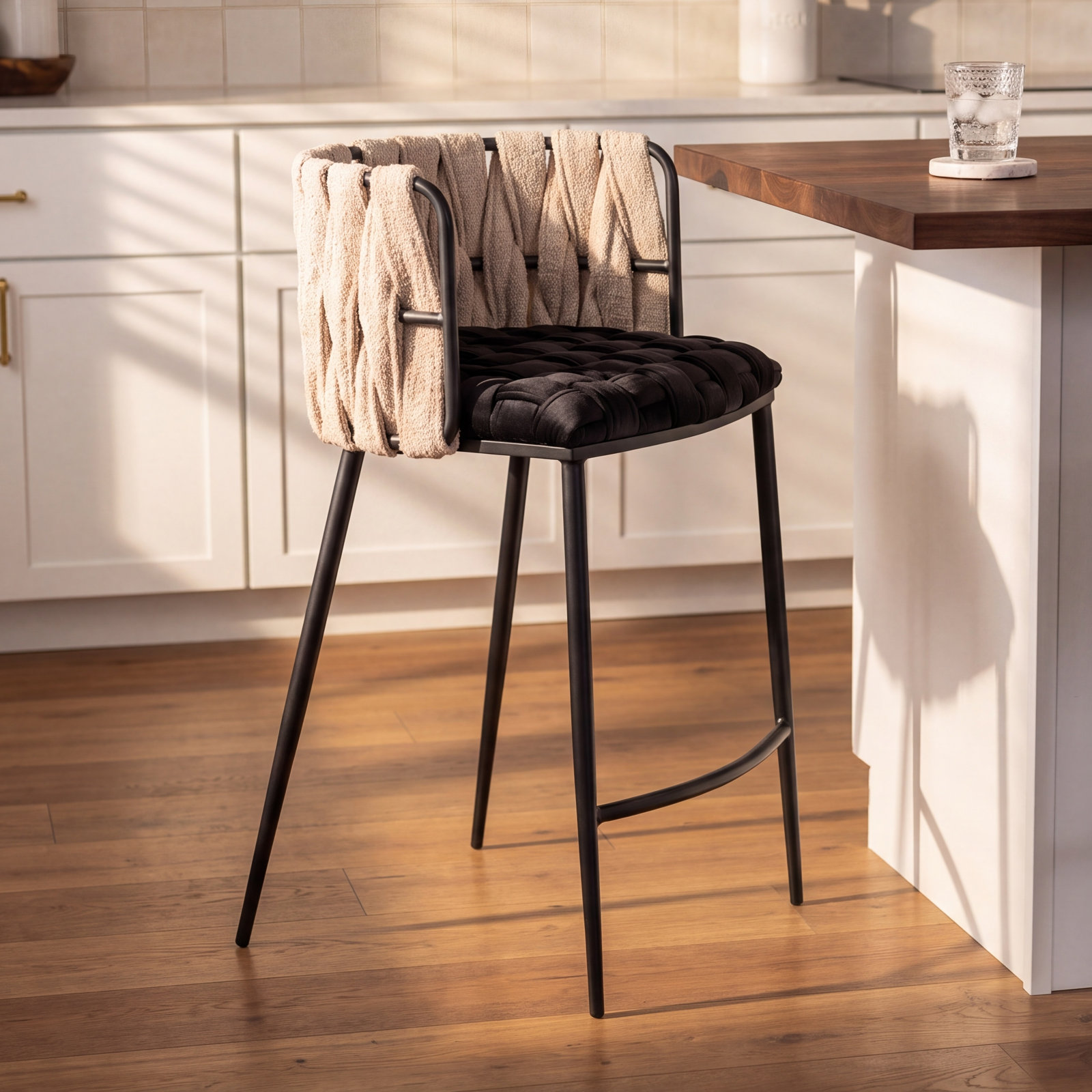 Tyrone 27" Bar Stool, Black, White/Black