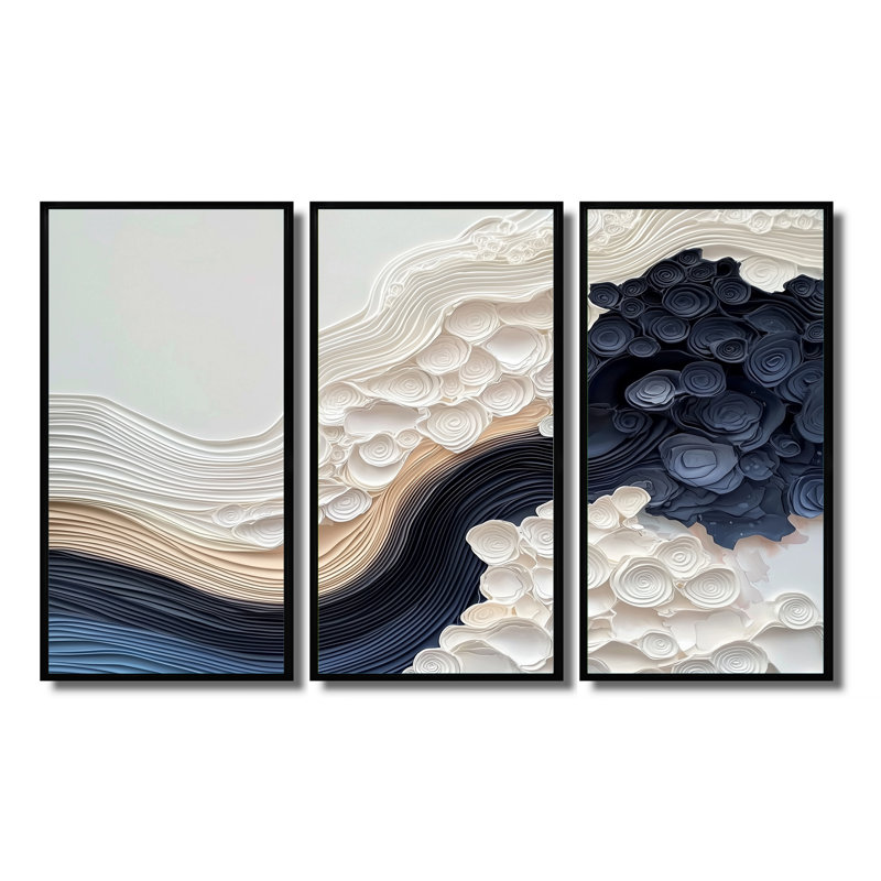 «Aqua Sea Underwater River I», ensemble d'art abstrait mural transitionnel moderne, H 32 po x l 48 po, Noir