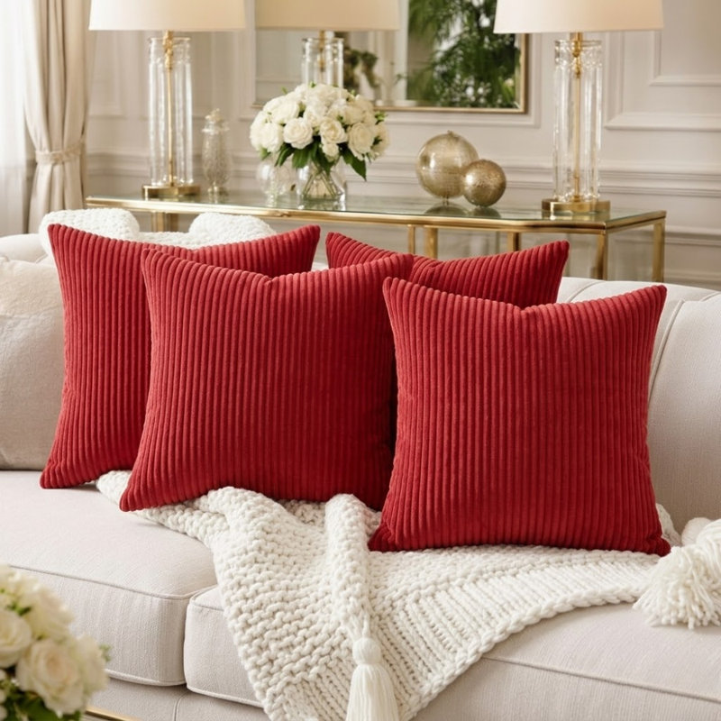 Pack Of 4 Corduroy  22x22" inch Square Scatter Cushion Cover