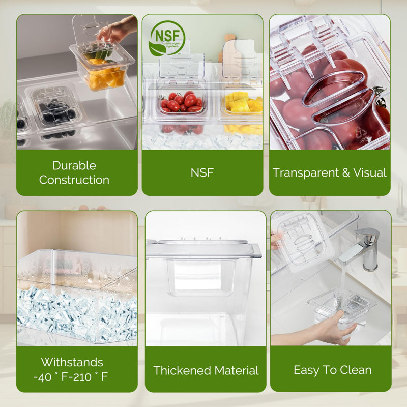 Ice Chilled Condiment Server, Condiment Caddy With 3 Polycarbonate Containers, 4" 1/6 Food Pan & Lid