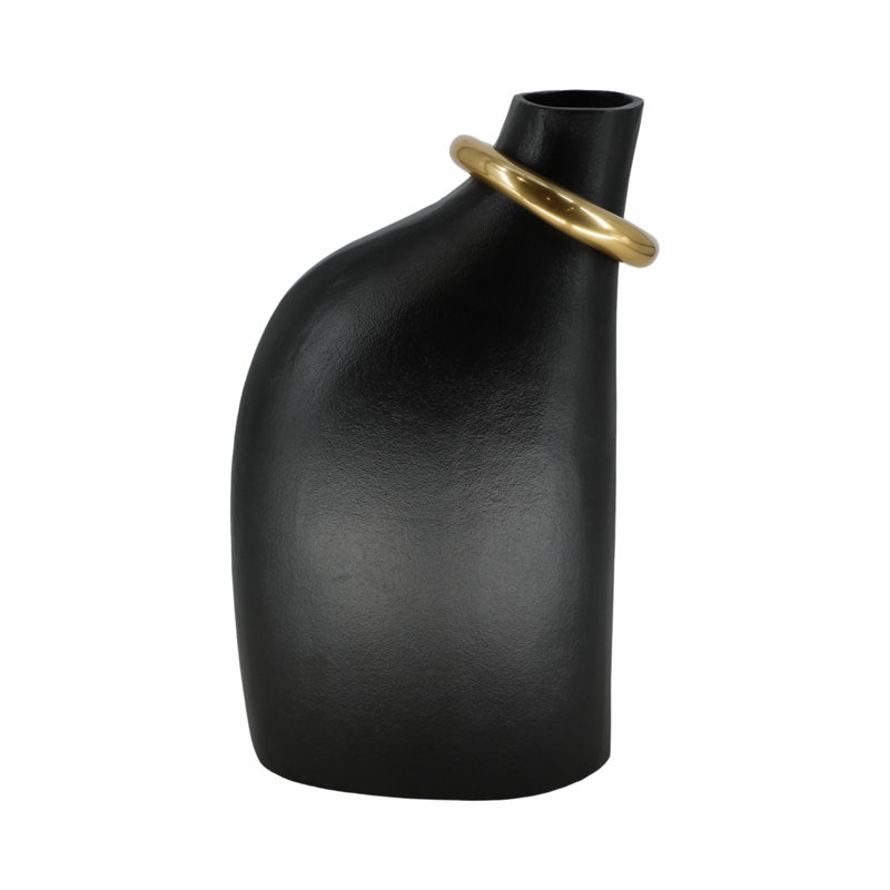 Rouen Large Black Vase With Ring, 18" H x 10" W x 10" D