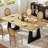 71" Farmhouse Oak And Black Dining Table For 6-8, Large Rustic Rectangular Kitchen & Dinner Table With Solid Wood Legs, Vintage Centerpiece For Dining Room & Living Room