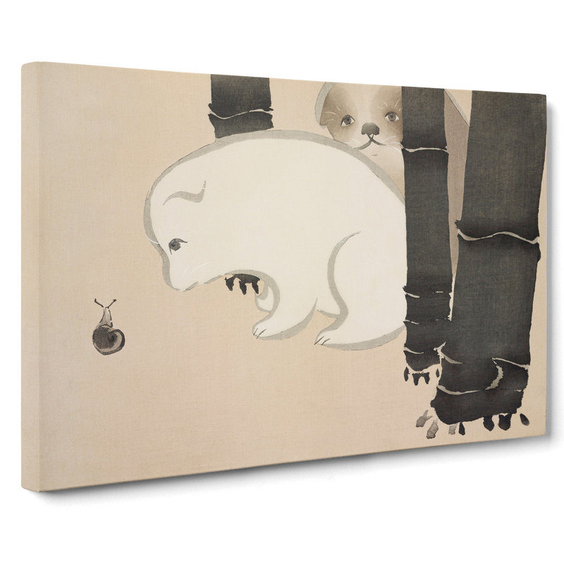 Puppies And A Snail by Kamisaka Sekka - Wrapped Canvas Painting, 50cm H x 76cm W x 3cm D