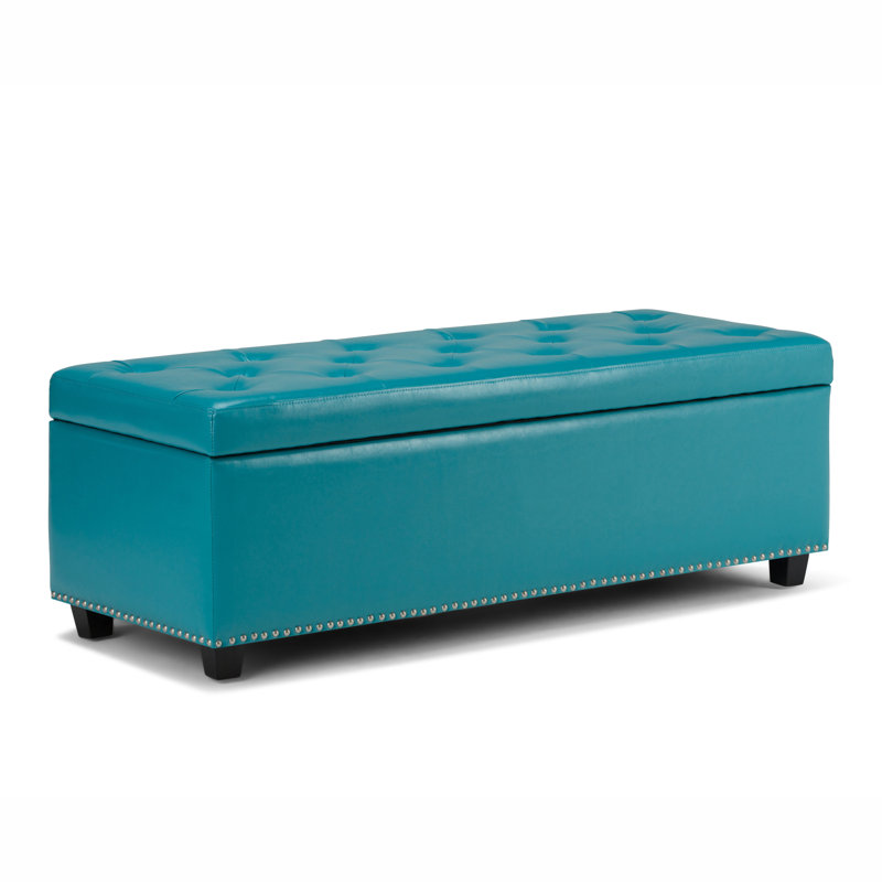Hamilton 48"W Upholstered Vegan Leather Transitional Rectangular Lift-Up Storage Ottoman Bench with Nailhead Trim