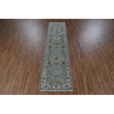 Geometric Oushak Indian Runner Rug 2x10