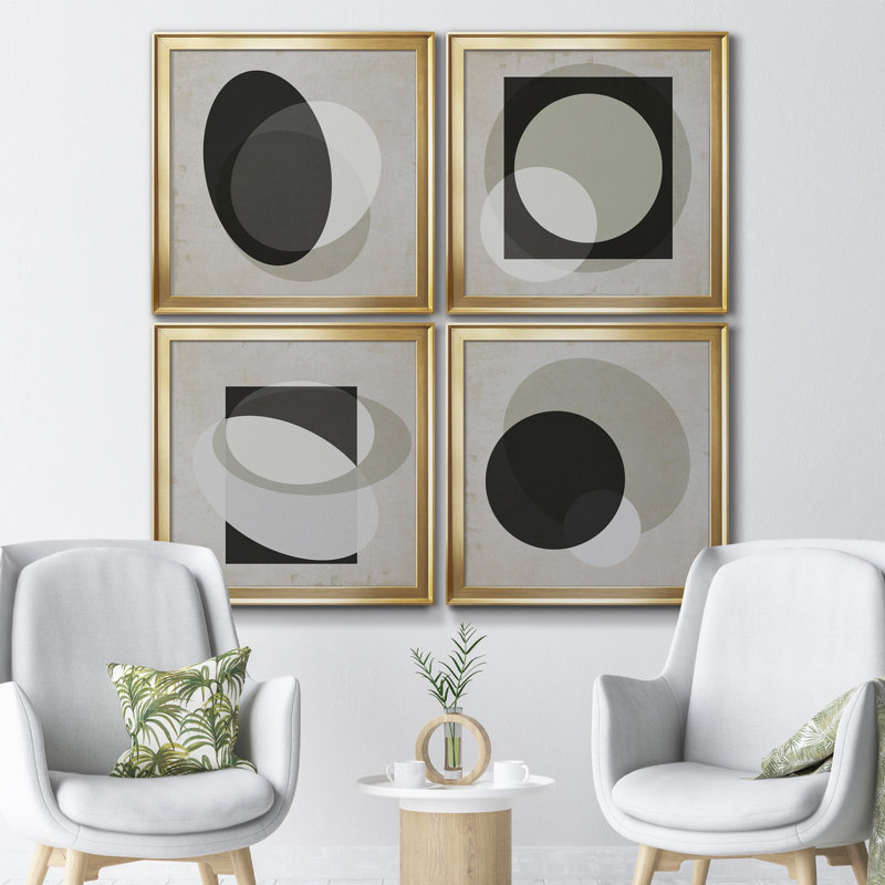 Moderniste Neutre I - ensemble de 4 reproductions d'art sur toile encadrées, H 26,5 po x l 106 po x P 1,5 po