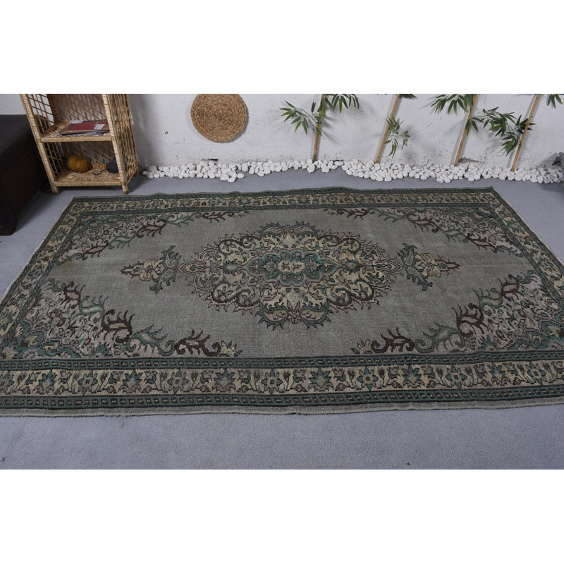 Tapis Oushak, tapis rétro, tapis décoratifs verts, grands tapis de 5,4 x 9 pi, tapis turc, tapis audacieux