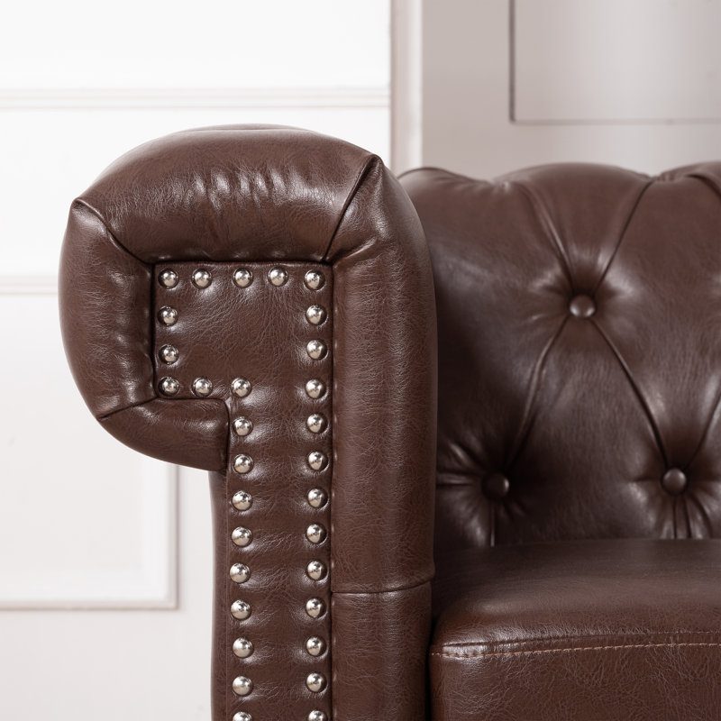 Raidon L-Shaped PU Leather Sectional Sofa, Dark Brown Faux Leather