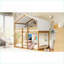 Lit superposé simple au-dessus de simple en bois de pin massif avec tente amovible - Conception compacte naturelle-1482847049