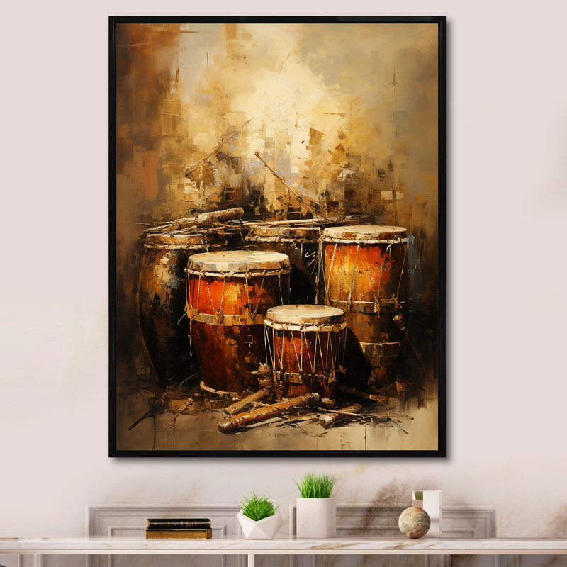 Drum Drum Earthy Brown sur impression sur toile, Cadre flottant noir, H 32 po x l 24 po x P 1 po