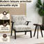 Fauteuil de salon beige et gris de style Mid-Century moderne, revêtement brodé, ergonomique, capacité de 350 lb, base en bois d'hévéa, idéal pour étudier, rembourrage de 28,35 po de profondeur